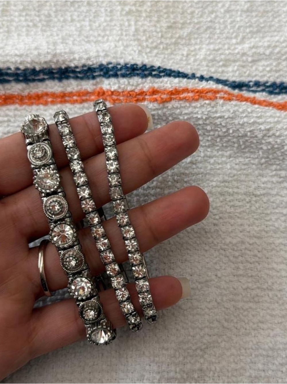 Crystal Rhinestone Stretch Bracelet Set - Silver